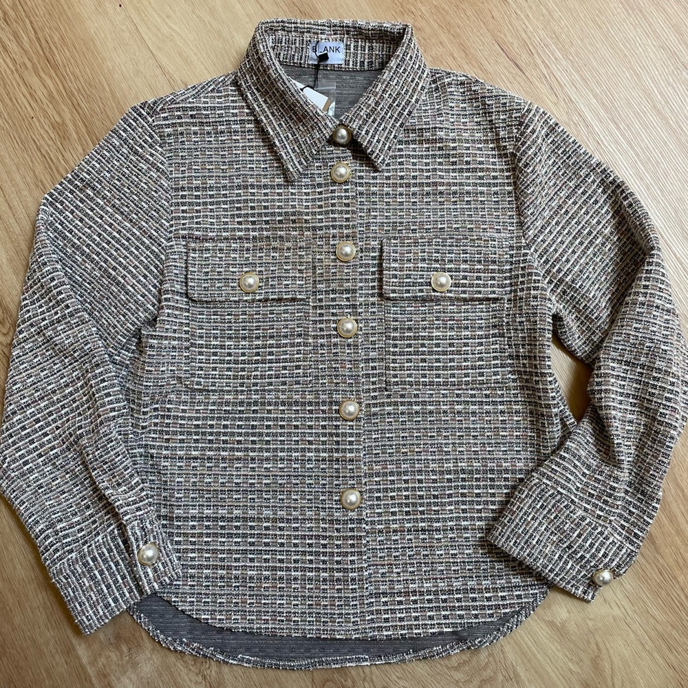 New tweed shacket shirt pearl buttons medium button up top Blank NWT